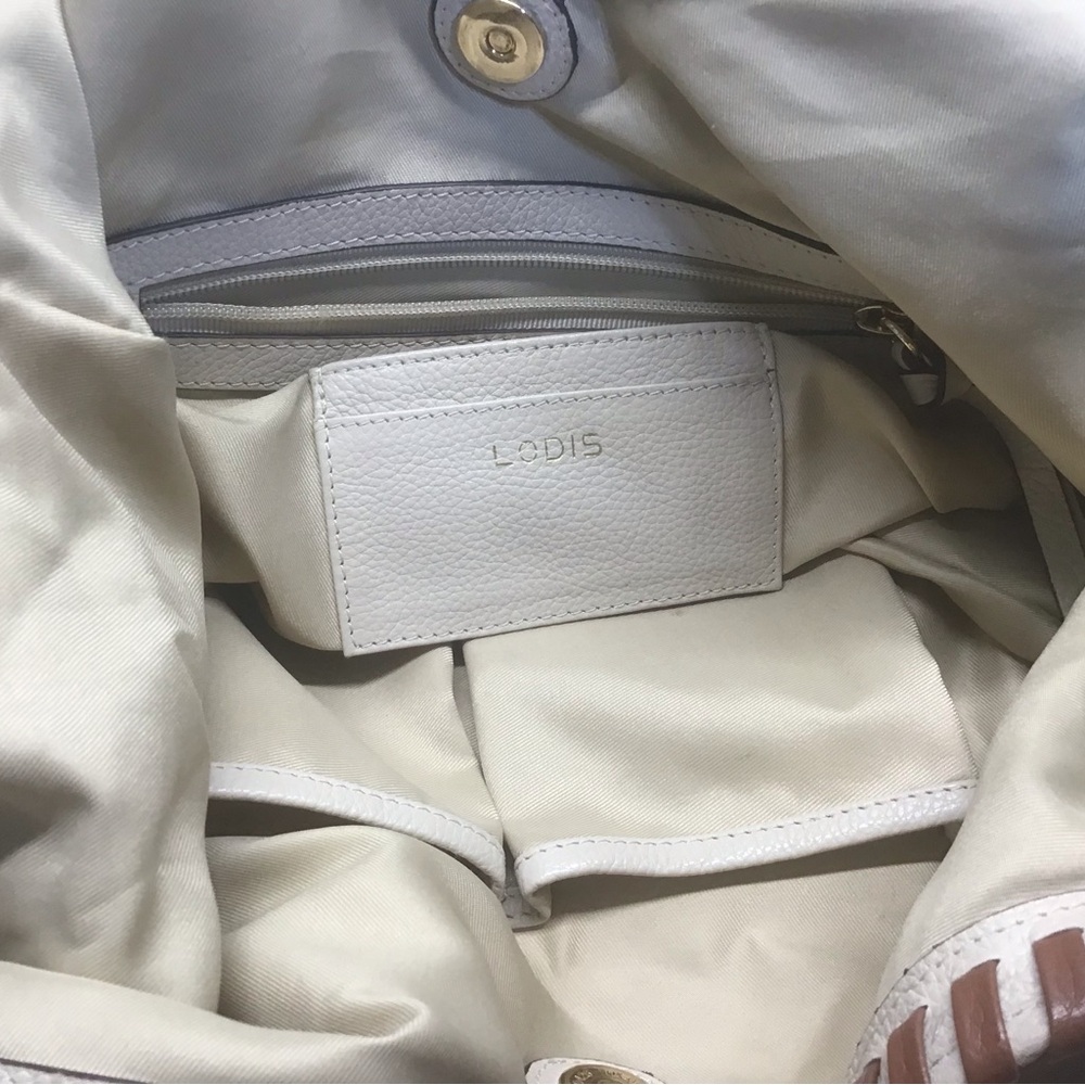 Lodis Leather Lacey Tote Large Hobo Bag, Sand & Chestnut - Picture 7 of 11